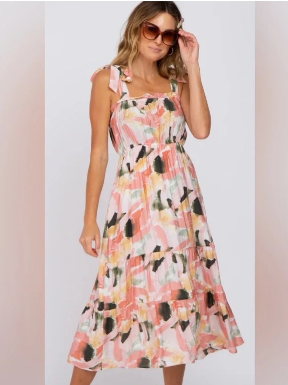 By The River Floral Midi Tiered Dress Cottagecore Fairy Prairie Large